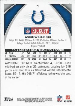 2012 Topps Kickoff #1 Andrew Luck Back