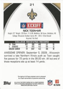 2012 Topps Kickoff - Autographs #21 Nick Toon Back