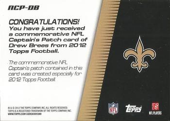 2012 Topps - NFL Captains Patches Pink #NCP-DB Drew Brees Back