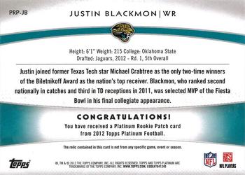 2012 Topps Platinum - Rookie Jersey Patch #PRP-JB Justin Blackmon Back