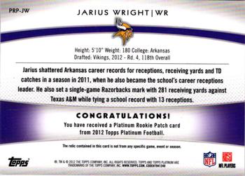 2012 Topps Platinum - Rookie Jersey Patch #PRP-JW Jarius Wright Back
