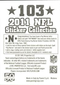 2011 Panini Stickers #103 Pittsburgh Steelers Back