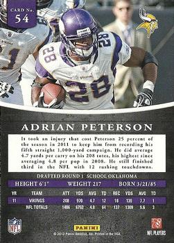 2012 Panini Prominence #54 Adrian Peterson Back