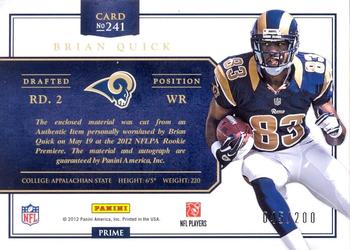 2012 Panini Prominence #241 Brian Quick Back