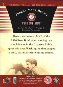 2012 Upper Deck University of Alabama #1 Johnny Mack Brown Back