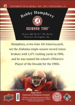 2012 Upper Deck University of Alabama #49 Bobby Humphrey Back