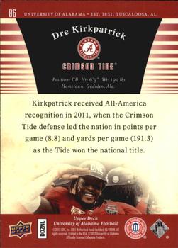 2012 Upper Deck University of Alabama #86 Dre Kirkpatrick Back