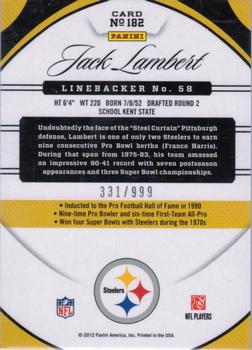 2012 Panini Certified #182 Jack Lambert Back