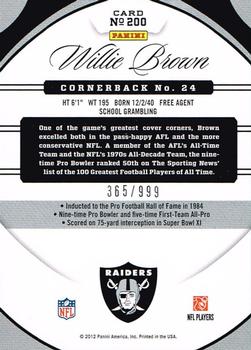 2012 Panini Certified #200 Willie Brown Back
