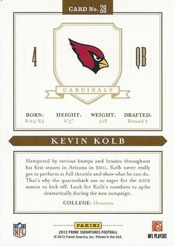 2012 Panini Prime Signatures #28 Kevin Kolb Back