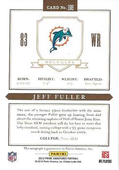 2012 Panini Prime Signatures #198 Jeff Fuller Back