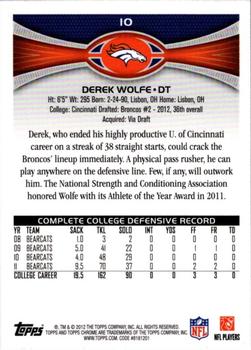 2012 Topps Chrome #10 Derek Wolfe Back
