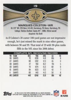 2012 Topps Chrome #19 Marques Colston Back