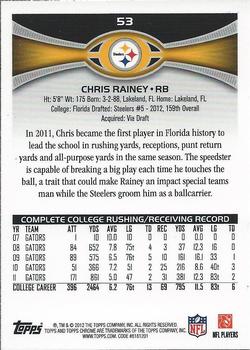 2012 Topps Chrome #53 Chris Rainey Back