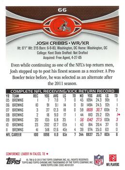 2012 Topps Chrome #66 Josh Cribbs Back