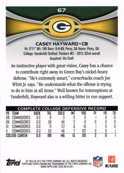 2012 Topps Chrome #67 Casey Hayward Back