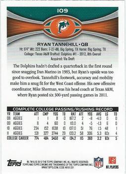 2012 Topps Chrome #109b Ryan Tannehill Back
