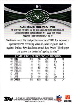 2012 Topps Chrome #124 Santonio Holmes Back