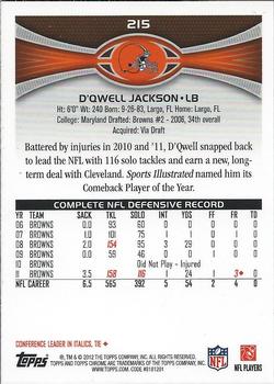 2012 Topps Chrome #215 D'Qwell Jackson Back