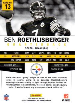 2012 Panini Absolute #13 Ben Roethlisberger Back