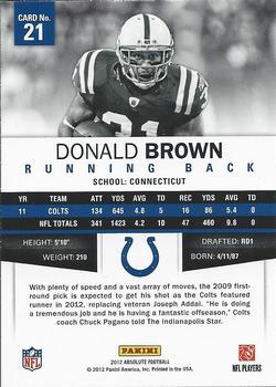 2012 Panini Absolute #21 Donald Brown Back