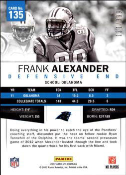 2012 Panini Absolute #135 Frank Alexander Back