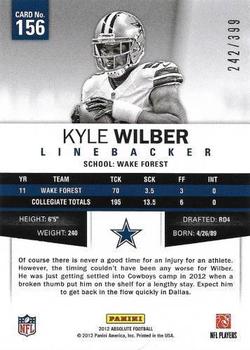 2012 Panini Absolute #156 Kyle Wilber Back