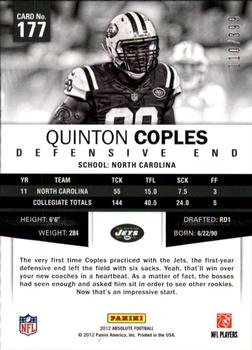 2012 Panini Absolute #177 Quinton Coples Back