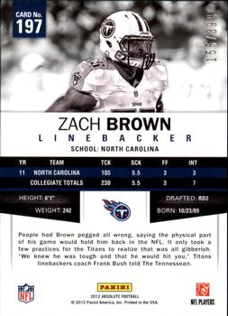 2012 Panini Absolute #197 Zach Brown Back