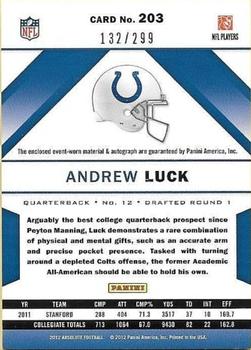 2012 Panini Absolute #203 Andrew Luck Back