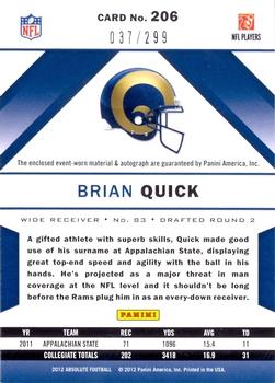 2012 Panini Absolute #206 Brian Quick Back
