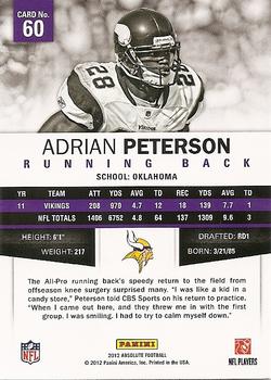 2012 Panini Absolute #60 Adrian Peterson Back