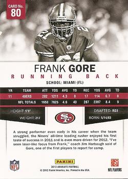 2012 Panini Absolute #80 Frank Gore Back