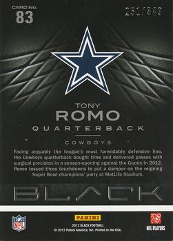 2012 Panini Black #83 Tony Romo Back