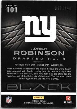 2012 Panini Black #101 Adrien Robinson Back