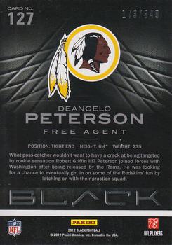 2012 Panini Black #127 Deangelo Peterson Back