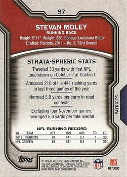 2012 Topps Strata (Hobby) #97 Stevan Ridley Back