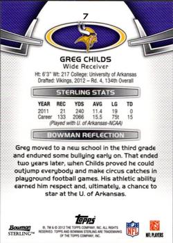 2012 Bowman Sterling #7 Greg Childs Back