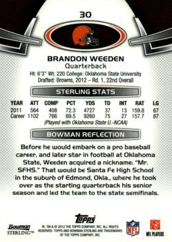 2012 Bowman Sterling #30 Brandon Weeden Back
