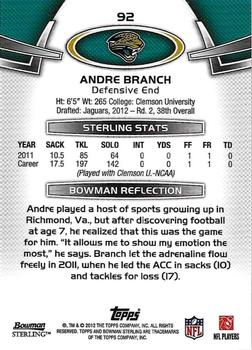 2012 Bowman Sterling #92 Andre Branch Back