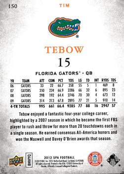 2012 SP Authentic #150 Tim Tebow Back