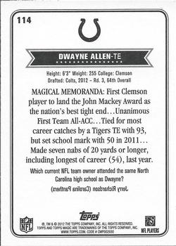 2012 Topps Magic #114 Dwayne Allen Back