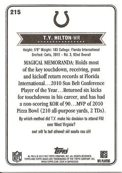 2012 Topps Magic #215 T.Y. Hilton Back