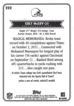 2012 Topps Magic #222 Colt McCoy Back