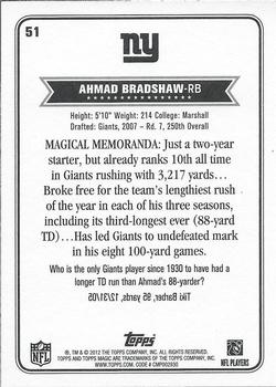 2012 Topps Magic #51 Ahmad Bradshaw Back
