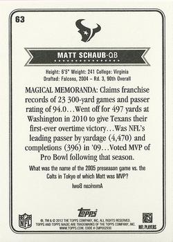 2012 Topps Magic #63 Matt Schaub Back