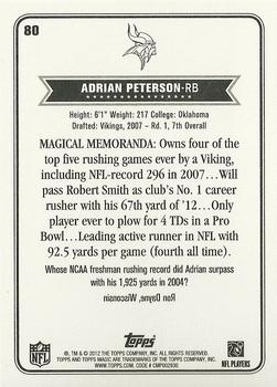 2012 Topps Magic #80 Adrian Peterson Back