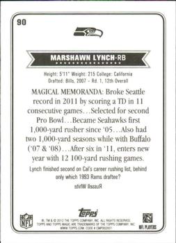 2012 Topps Magic #90 Marshawn Lynch Back