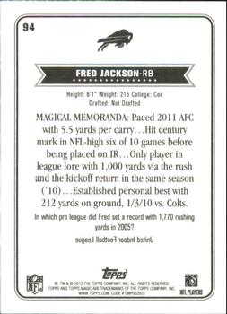 2012 Topps Magic #94 Fred Jackson Back