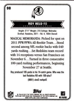 2012 Topps Magic #98 Roy Helu Back